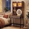 Rustic Brown White Vanity Table LED Rotatable Mirror Makeup Desk With Storage